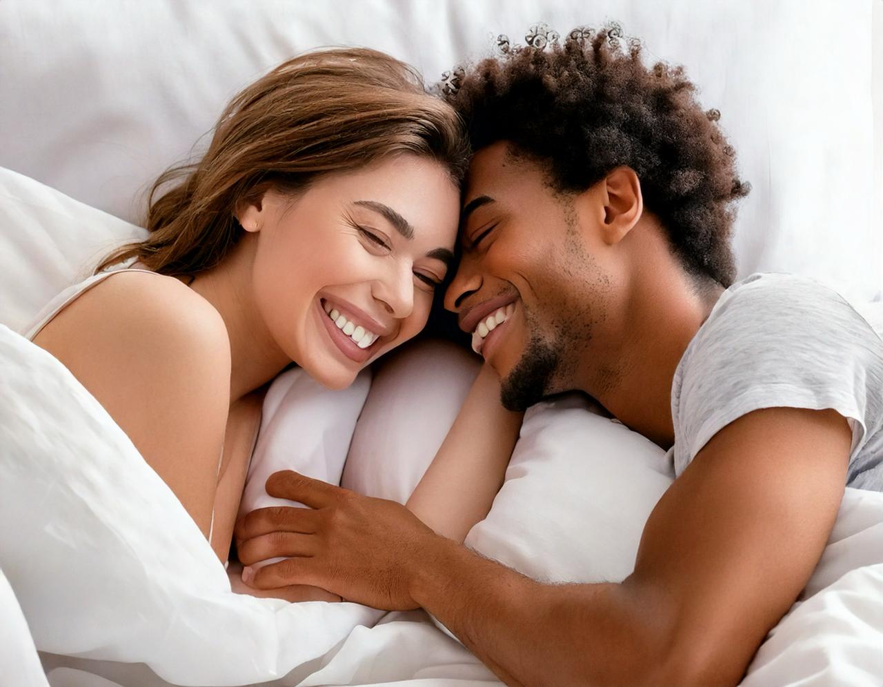 Gelukkig koppel in bed - intimiteit verbeteren